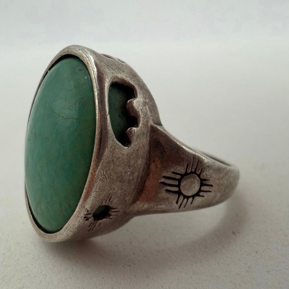 Vtg CJ Carlisle Carolyn Pollack Sterling Silver 925 Green Turquoise Ring 6.5